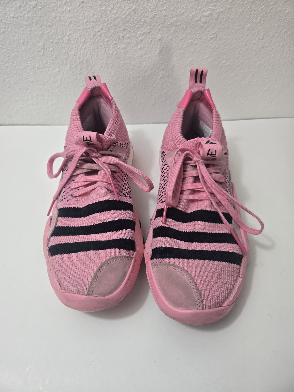 Adidas Trae Young Pink Knit Sneakers with Black Stripes